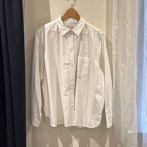 White Button Down Shirt with Long Sleeves and Relaxed Fit